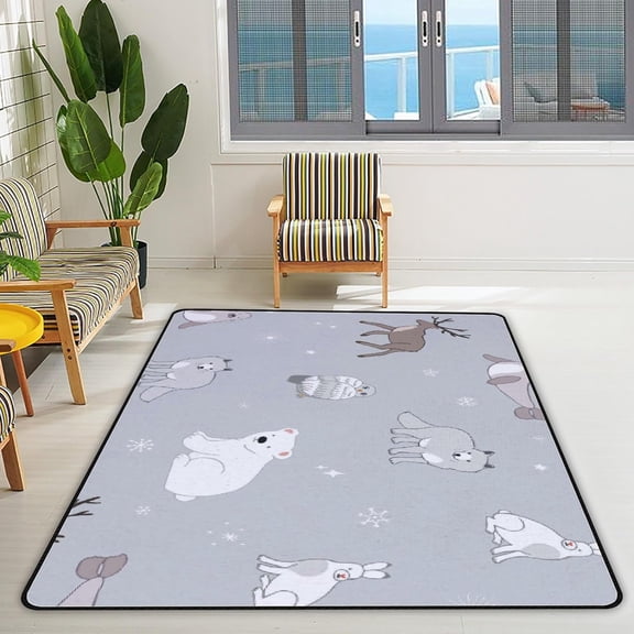 FREEAM Soft Foam Nursery Area Rugs Doodle Cartoon Animals Non Slip Play Mats for Kids Boys Girls Playing Room Living Room72x48 inch