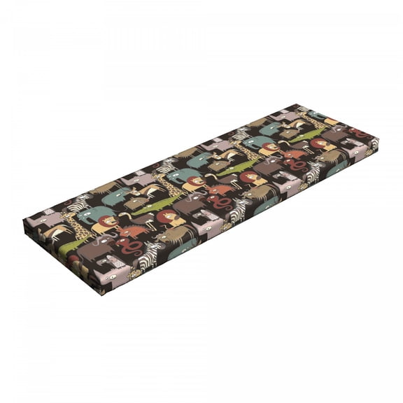Animal Bench Pad, Cartoon Style Fauna of Savannah Giraffe Elephant Antelope Zebra Crocodile and Lion, HR Foam Cushion with Decorative Fabric Cover, 45" x 15" x 2", Multicolor, by Ambesonne