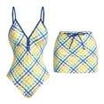 thumbnail image 3 of BiZtdJrK Women's Plaid Swimsuit 2 Piece Sets V Neck Spaghetti Strap One Piece Swimwear with Cover Up Skirt, Blue, M, 3 of 10
