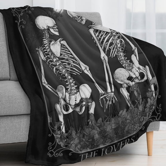 Halloween Funny Skeleton Skull Blankets, Luxury Cozy Warm Flannel Fleece Throw Blanket for Couch Chair Bed Sofa Travel