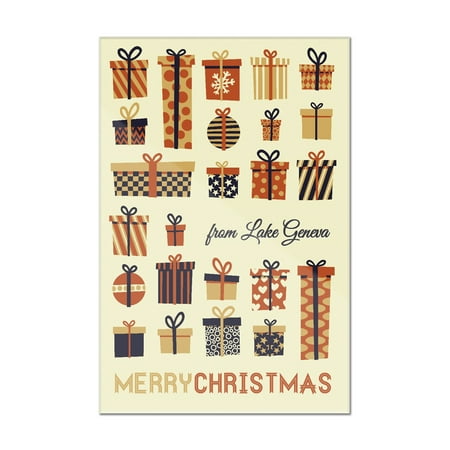 Retro Christmas Gift (Lake Geneva, Wisconsin - Merry Christmas - Gift Pattern - Retro Christmas - Lantern Press Artwork (8x12 Acrylic Wall)