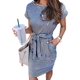 thumbnail image 1 of Vestido informal de verano a rayas de manga corta con bolsillo para cinturón, vestido de verano de estilo europeo y americano de color liso con cuello redondo, vestido ajustado y holgado, 1 of 4