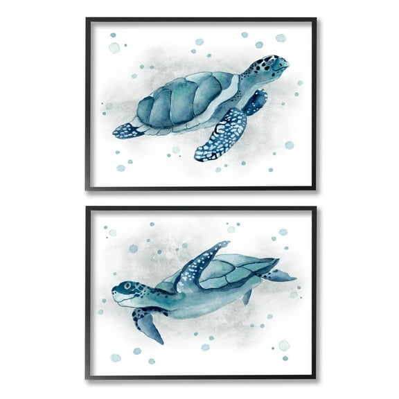 Stupell Industries Blue Tortoises Ocean Bubbles Graphic Art Black Framed Art Print Wall Art, Set of 2, Design by Janet Tava