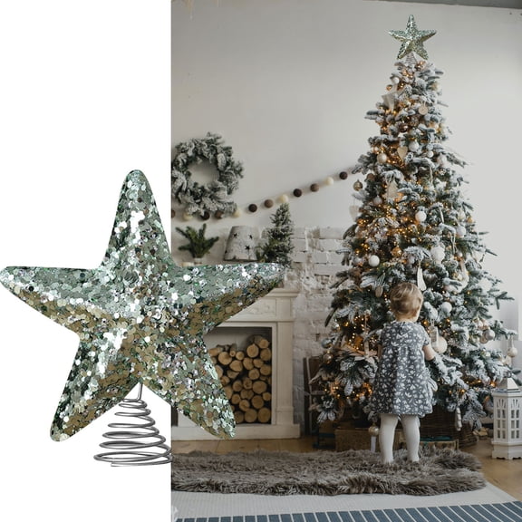 JOGZMZ Green Star Christmas Tree Topper, 8.7 in, Christmas Tree Decoration for Indoor Office Xmas New Year Holiday Tree Decoration