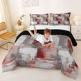 thumbnail image 3 of Homewish Red Geometric Plaid Queen Comforter Set,Retro Abstract Comforter Sets Queen,Black Reversible,3pcs,1 Comforter and 2 Pillowcases, 3 of 7