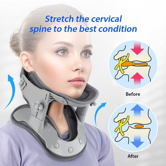Cervical Neck Traction Device, Neck Stretcher for Cervical, Cervical Traction Device,Neck Brace with 3 Power Traction and Heating, Neck Decompression and Neck Tension Relief,Gray