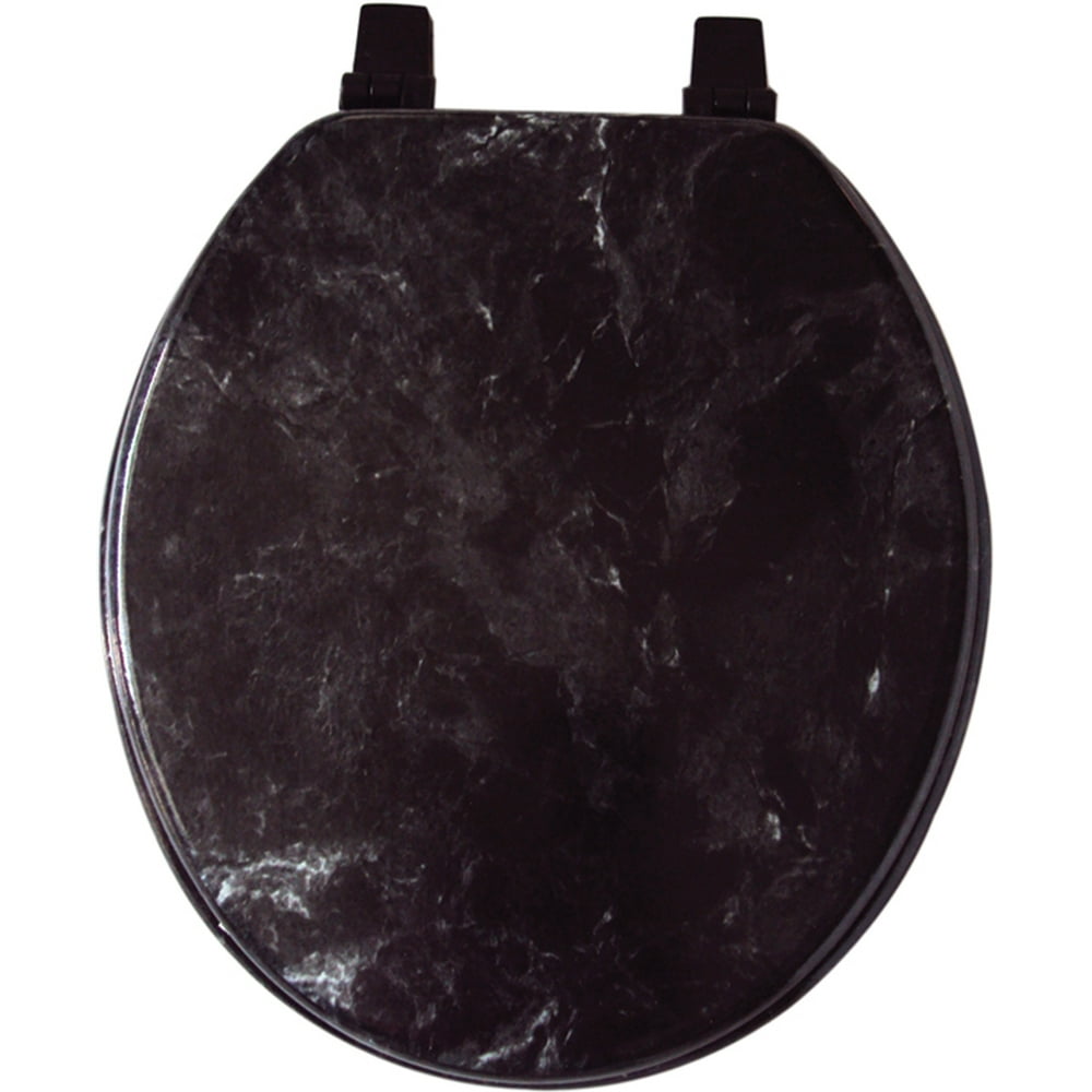 BLACK MARBLE LOOK WOOD VENEER TOILET SEAT, STANDARD SIZE ROUND