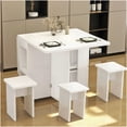 thumbnail image 2 of Foldable Dining Table Set with 4 Chairs and Storage, White Space Saving Kitchen Furniture on Wheels, 2 of 10