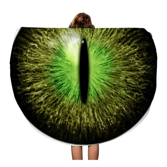 POGLIP 60 inch Round Beach Towel Blanket Colorful Olive Green Cat Crocodile Reptile Eye Narrow Pupil Travel Circle Circular Towels Mat Tapestry Beach Throw