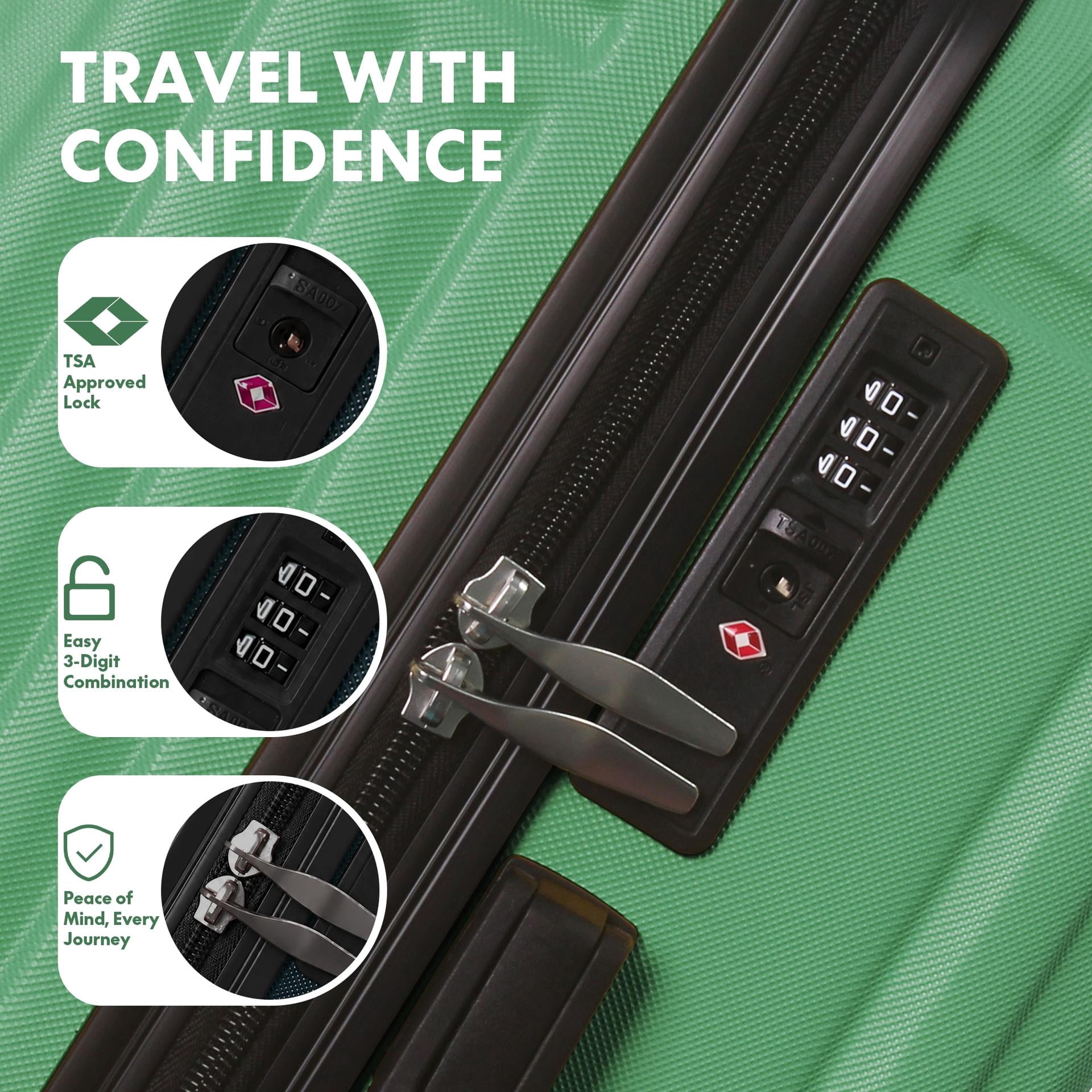 3-Piece ABS Hardshell Luggage Set - Lightweight Durable Suitcases with 4 Silent Spinner Wheels, TSA Lock & Scratch-Resistant Surface, 20"/24"/28", Fruit Green