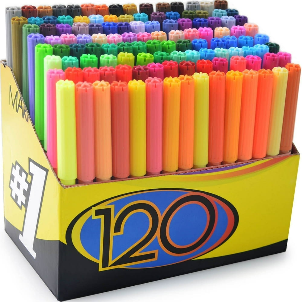 Color Markers Set Set of 120 Colors Completely Washable Fine Bullet