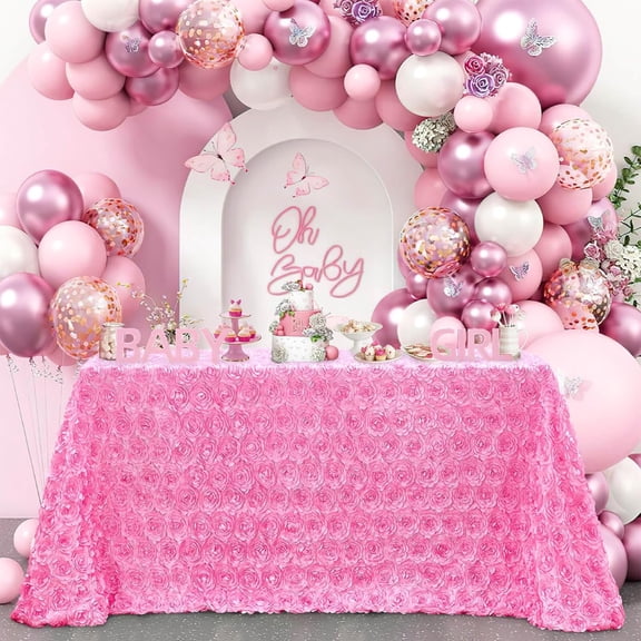 Byujiro 47" 3D Rose Floral Tablecloth Textured Petal Fabric Table Cover Elegant Decorative Table Cloth for Wedding, Cake Table, Sign-In Table, Banquet, Party & Hotel Events