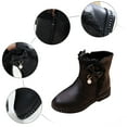 thumbnail image 5 of Quealent Girls Boots, Solid Color Lace Bow Warm Kids Fall Winter Leather Boots Black for Size 10, 5 of 9
