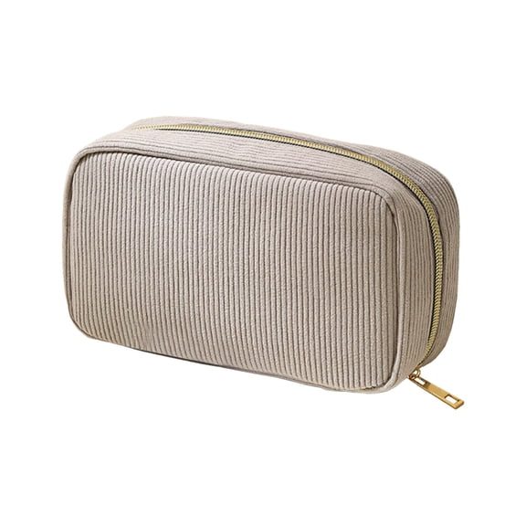 Corduroy Makeup Bag, Large Travel Toiletry Stripe Cosmetic Pouch with Zipper, Organizer Storage Bag for Women