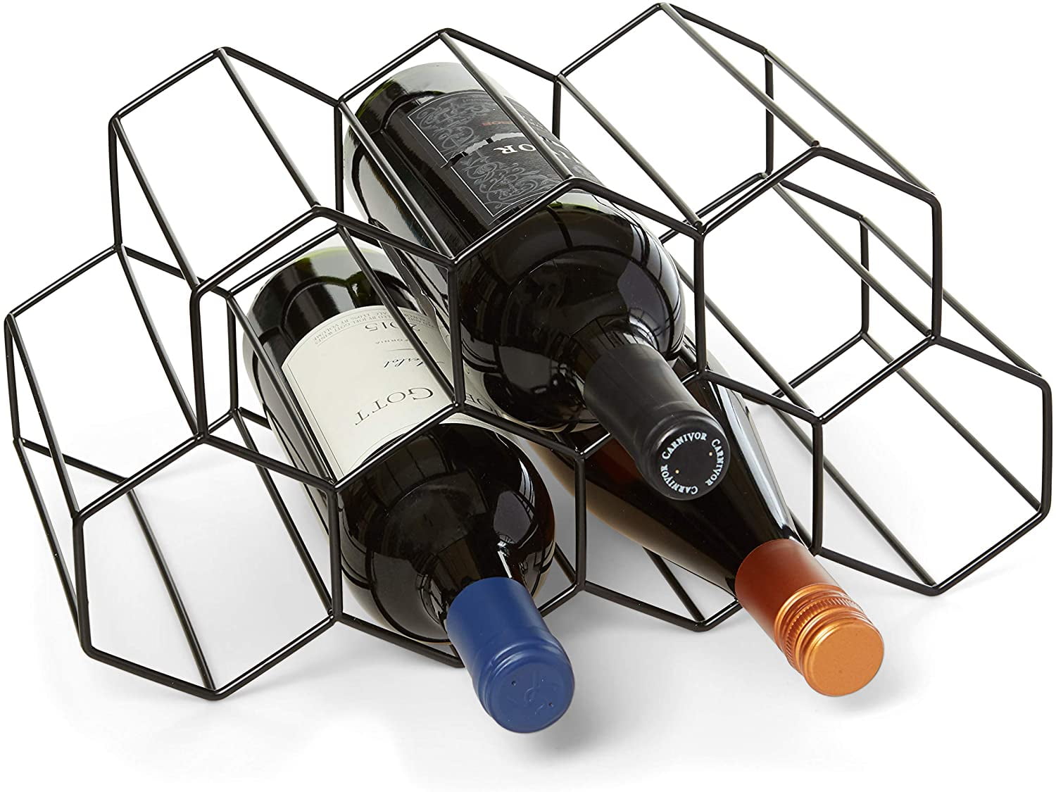 Modern Tabletop Bottle Holder Black Freestanding Metal Wine Rack Buruis 6 Bottle Countertop Wine Rack Wine Holder for Red White Wine Storage 