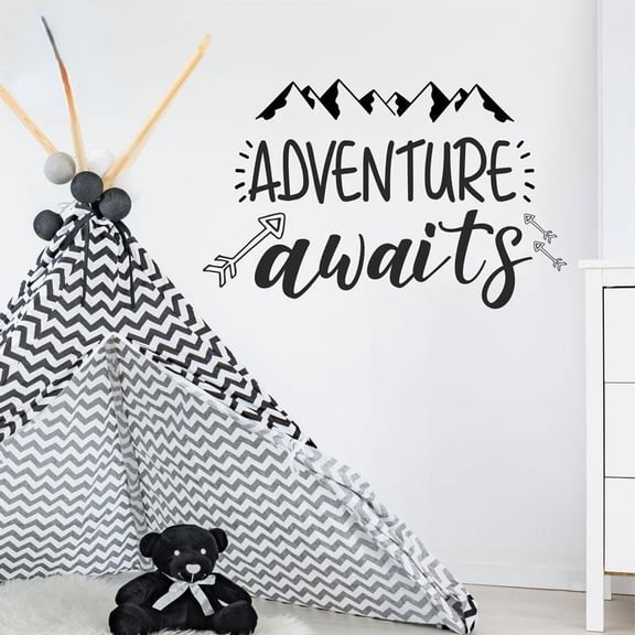 Adventure Awaits Wall Sticker Decal Quote Kids Bedroom DIY Adhesive Vinyl Home Decor Room Mountain Arrow Removable Mural 66x42cm