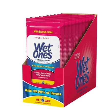 (Pack of 10) Wet Ones Antibacterial Hand Wipes Travel Pack, Fresh Scent, 20 (Best Hand Wipes For Travel)