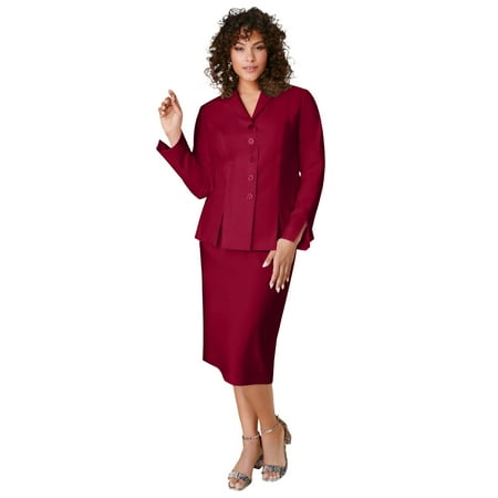 Roaman's Women's Plus Size Plus Size Long Sleeve Shawl-Collar Jacket & Sheath Skirt Set – 2-Piece Suit