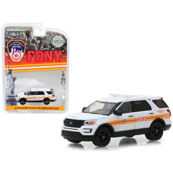 2017 Ford Interceptor Utility White FDNY (Official Fire Department) Commissioner Liaison 1/64 Diecast Car by Greenlight