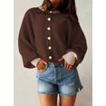 thumbnail image 5 of Women's Cropped Cardigan Sweaters Fall Long Sleeve Open Front Color Block Knit Outwear Coats Brown L, 5 of 8