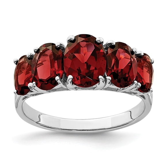 White Sterling Silver Ring Band Gemstone Garnet Oval Red
