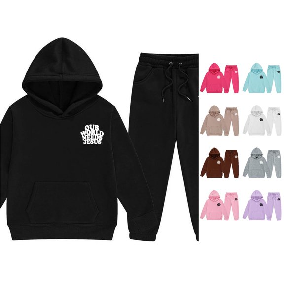 Huowey Little Girls Outfits Fall Clothes Long Sleeve Hoodie Sweatshirt Pants 2 PC Set Loose Fit Letter Graphic Winter School Outdoor Casual Everyday Wear Leisure Outfit,Black,2-3 Years