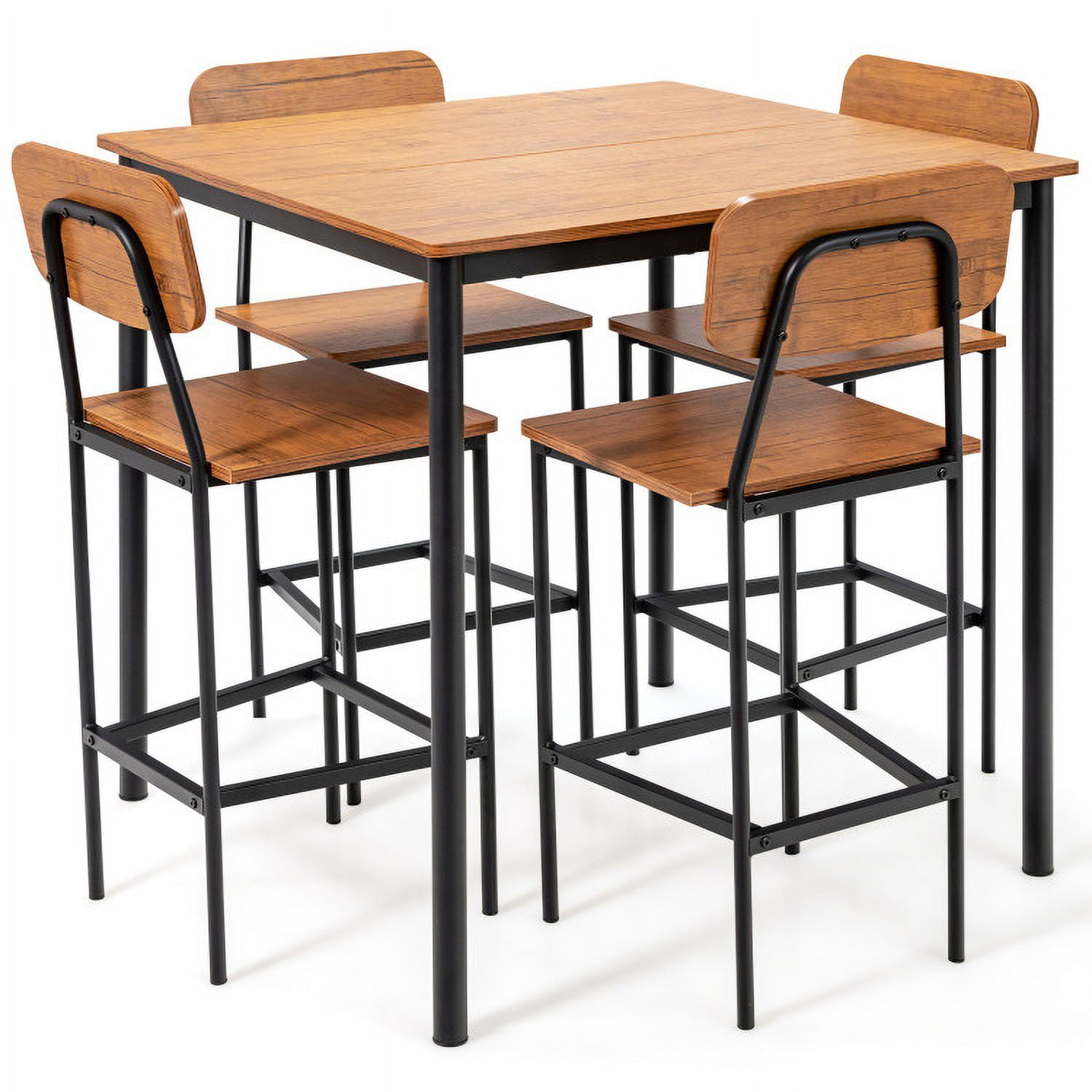 Finihen Dining Set, Dining Table Set, 5-Piece Industrial Dining Table Set with Counter Height Table and 4 Bar Stools, for Home, Restaurant, Walnut Finihen Dining Set, Dining Table Set, 5-Piece Industrial Dining Table Set with Counter Height Table and 4 Bar Stools, for Home, Restaurant, Walnut