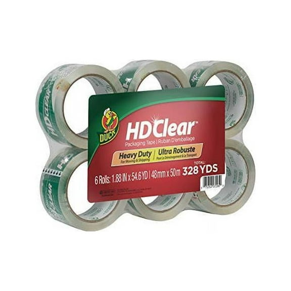 Duck HD Clear Heavy Duty Packing Tape Refill, 6 Rolls, 1.88 Inch x 54.6 Yard, (441962)