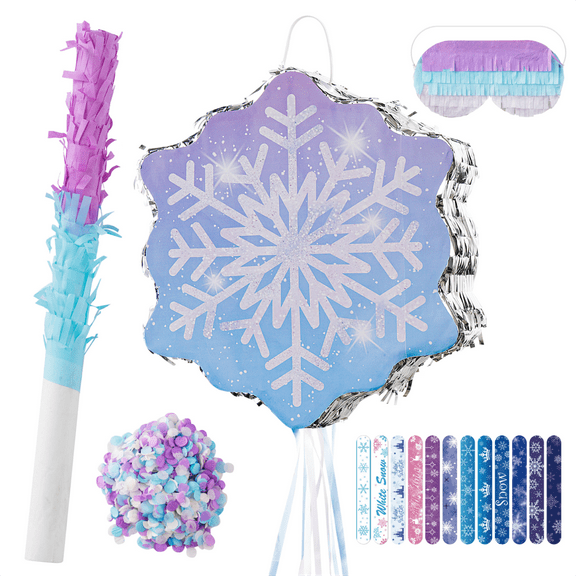 Snowflake Pinata with Piñata Stick Blindfold Bat Confetti,Winter Piñata Decorations for Winter Birthday Party,Winter Snowflake Party,Christmas Party Decorations(14.76 × 12.99× 3.15in)