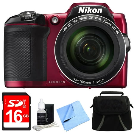 Nikon COOLPIX L840 16MP 38x Opt Zoom Digital Camera 16GB Accessory Bundle - Red - Includes Camera, 16GB SDHC High Speed Memory Card, Compact Deluxe Gadget Bag, Cleaning Kit and Cleaning Cloth