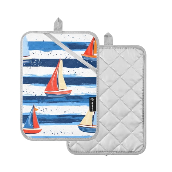 Yayeee Pot Holders Kitchen Heat Resistant with Pocket 7"x9.8" Cotton Oven Cooking Hot Pads, Blue Sailboats