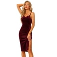 thumbnail image 1 of Vestido a media pierna de terciopelo con cuello vuelto y abertura lateral sin mangas para mujer Allegra K Borgoña M, 1 of 5