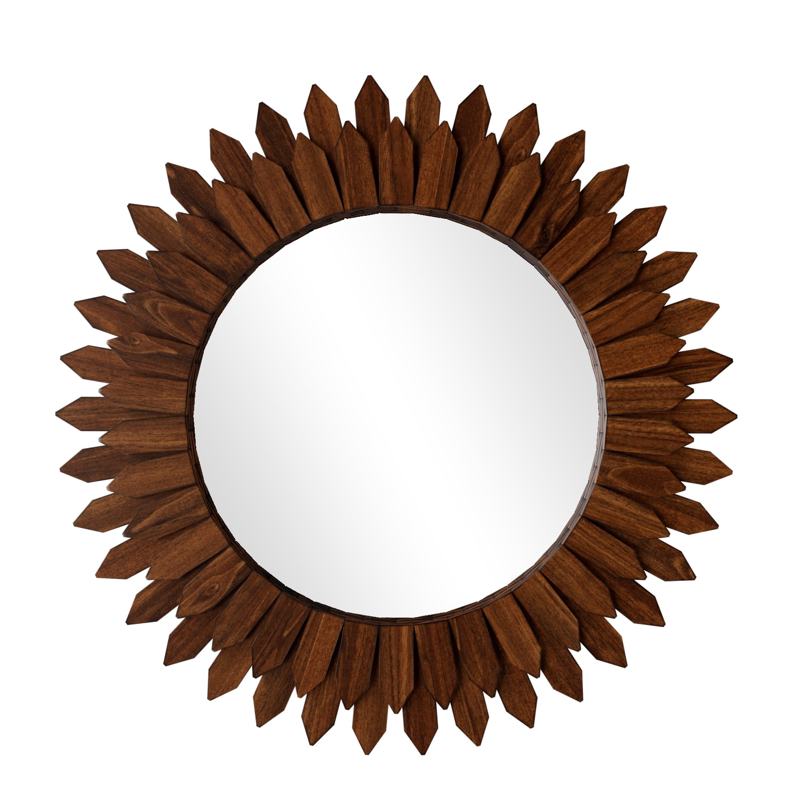Easy4Home 24" Rustic Wood Mirror Wall Decoration Hanging Round Mirror,Dark Brown