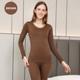 thumbnail image 2 of Guardurnaity Ropa interior térmica, mallas sin costuras, piezas, amigables con la piel, cuello , traje cálido, ropa de invierno para mujer, conjuntos de ropa Café, 2 of 6
