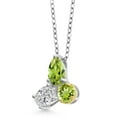 thumbnail image 2 of 925 Silver and 10K Yellow Gold Peridot and Lab Grown Diamond 3 Stone Pendant Necklace for Women | 2.34 Cttw | August Birthstone | Pear Shape 8X6MM | Oval 7X5MM | Round 5MM | with 18 inch Chain, 2 of 4
