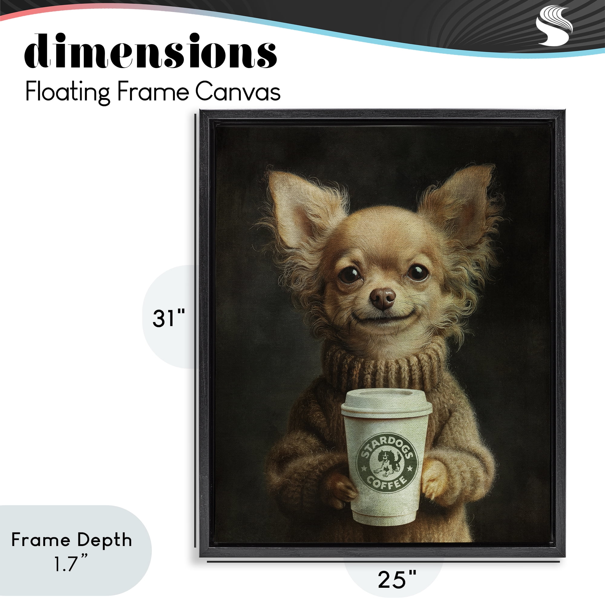 Stupell Industries Espresso Pup in Cozy Sweater Black Framed Floater Canvas Wall Art, design by Svetlana Aleynikova