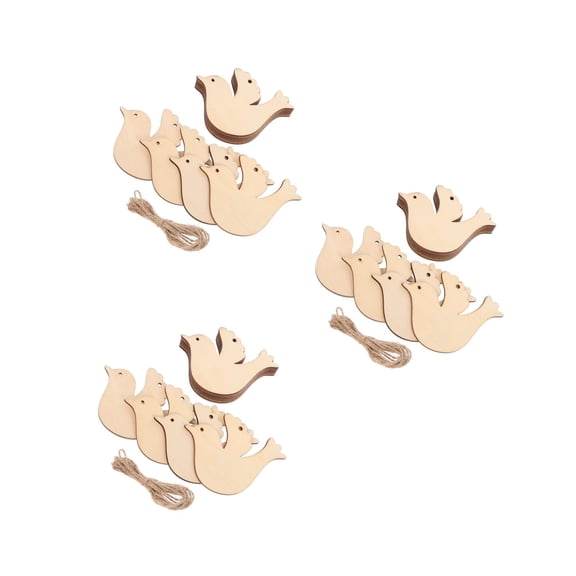 WORGEOUS 60 Pcs DIY Crafts Cutouts Wooden Dove Shaped Hanging Ornaments with Hole Ropes Tags for Wedding Birthday Christmas Decorations