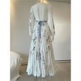 thumbnail image 5 of Women's V Neck Floral Printed Pleated Dress Long Sleeve Flowy A Line Party Maxi Cocktail Dresses White S, 5 of 7
