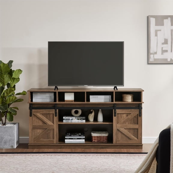 Furrnook TV Stand Sliding Barn Door Modern & Farmhouse Wood Entertainment Center, Storage Cabinet Table Living Room with Adjustable Shelves for TVs Up to 65"