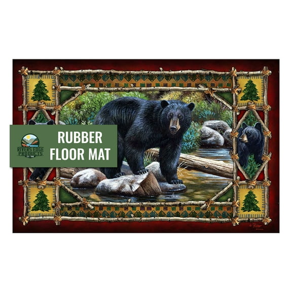 Rivers Edge Products Rubber Door Mat, 26" x 17" Anti-Slip Indoor or Outdoor Rug, All Weather Welcome Mat for Front Door, House Entryway, Patio, or Garage, Waterfall Mama Bear with Cubs