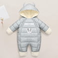 thumbnail image 2 of WRKEKC Infant Puffer Romper Bear Print Hooded Zipper Front Windproof Thickened Warm Snug Fitting Fall Winter Jumpsuit for Boys and Girls 0-18 Months, 2 of 4