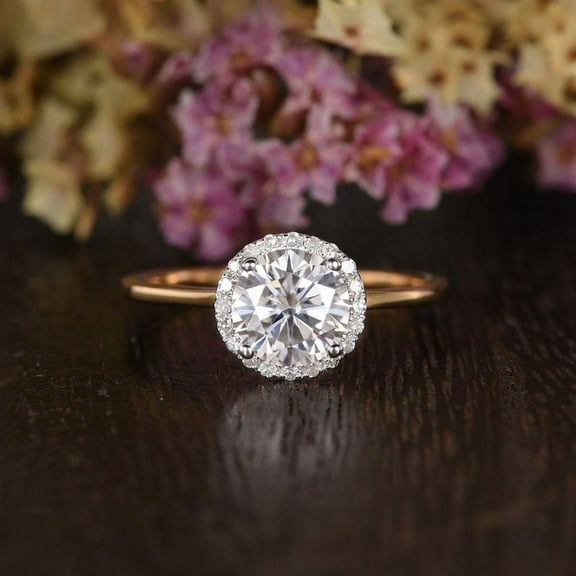 Moissanite Engagement Ring Gold Plated Wedding Ring Moissanite Halo Setting Ring for Woman Bridal Anniversary Gift Ring