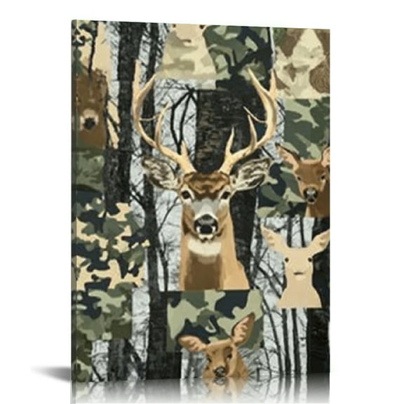 Creowell Deer Camouflage Canvas Print Wall Decor for Home Living Room Bedroom Office, Fashion Kitchen Pictures 12x16in