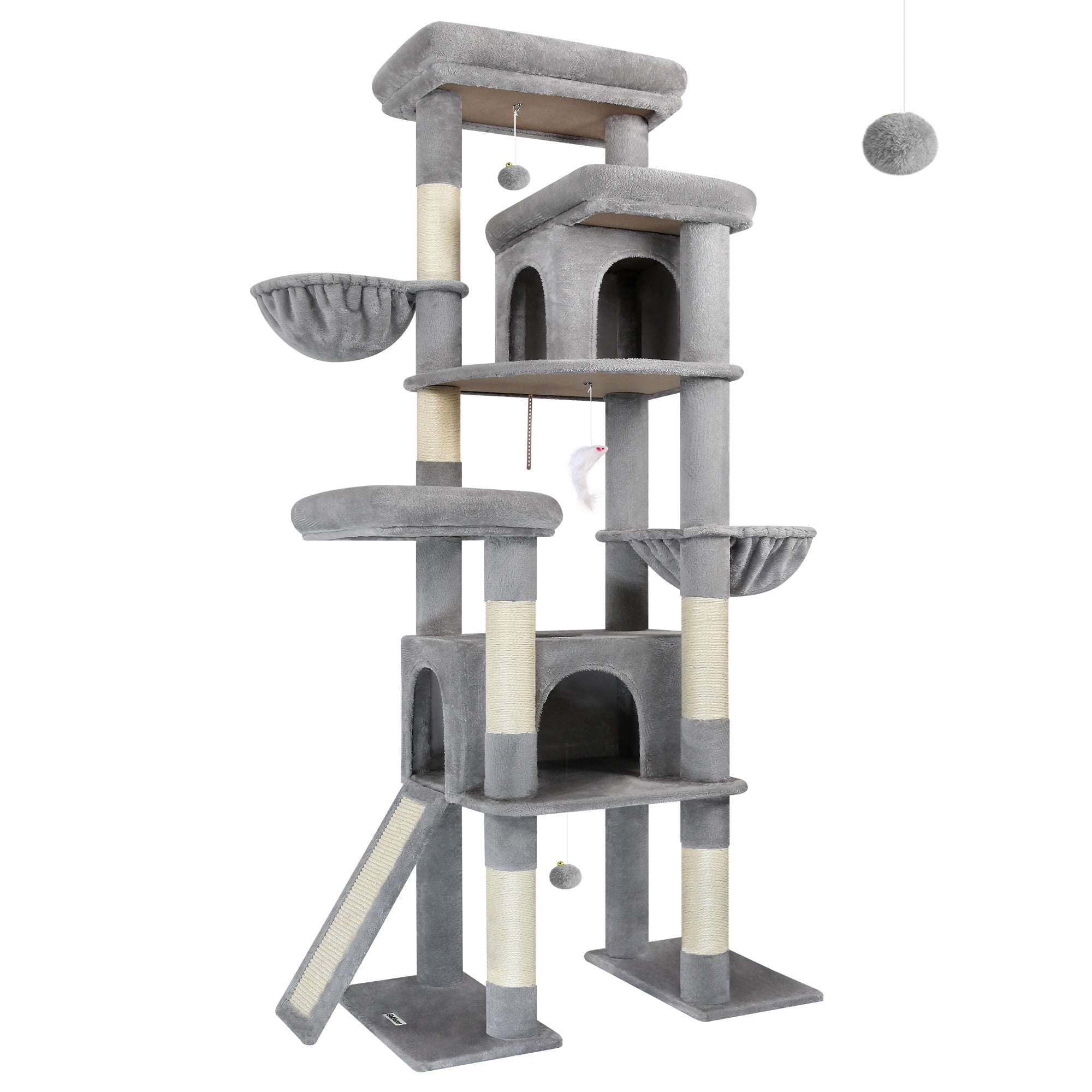 Globlazer 78" Multi-Level Large Cat Tree and Tower Condo for Indoor Cats with Sisal Scratching Posts, Condos, Hammock & Hammock,Light Gray