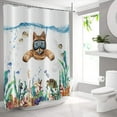thumbnail image 4 of Funny Cat Shower Curtain, Cute Kitten Swimming in Teal Blue Ocean Sea Turtle Tropical Fish Jellyfish Starfish Coral Bathroom Curtain Kid Bathtub Decor Waterproof Machine Fabric Washable with Hooks, 4 of 6