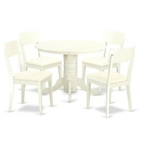 5 Piece Dinette Set - Round Table & 4 Chairs - Linen White Finish - Home Kitchen Dining Room Furniture