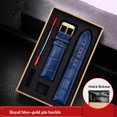 thumbnail image 3 of Correa de reloj de cuero negro y azul con hebilla de mariposa para hombre y mujer, compatible con todas las marcas de relojes, 12/14/15/16/18/19/20/22/23 mm, 3 of 5