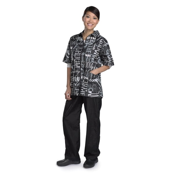 BLACK GRAFFITI PRINT Style Grooming Jacket Groomer Apparel Zip Front