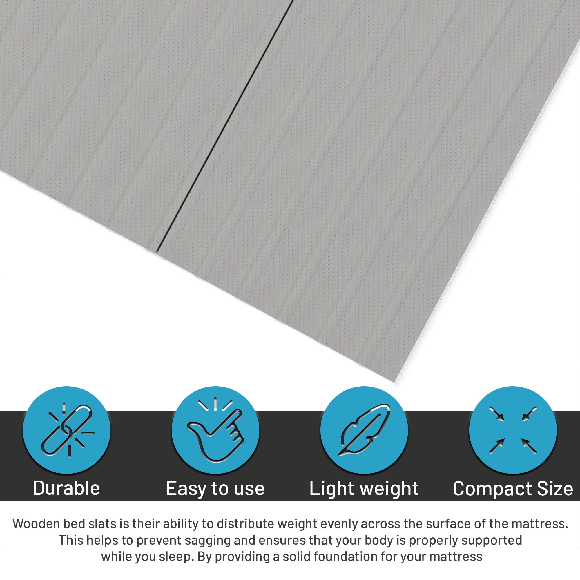 Continental Sleep, 0.75” Vertical Heavy Duty Mattress Support Wood Slats with Cover, King, Gray