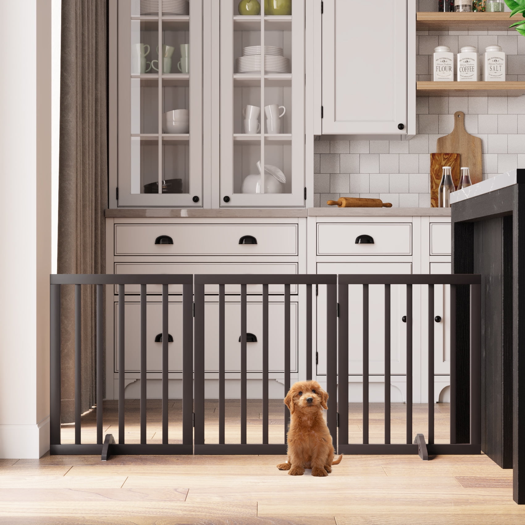 Smart FENDEE Wooden Foldable Extra Wide Pet Gates for Dogs Indoor,24